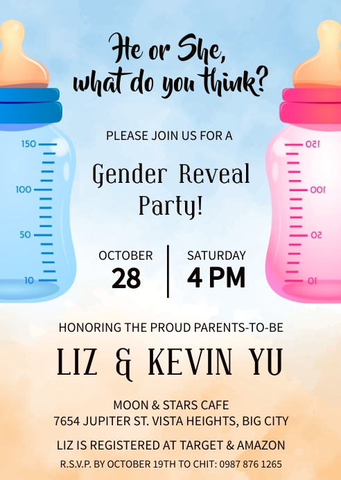 GENDER REVEAL | cute baby bottles Template | PosterMyWall GENDER REVEAL | cute baby bottles Template | PosterMyWall